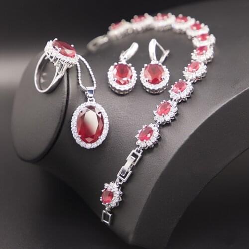 Shiny Cubic Zircon silver Color Jewelry For Women Bracelet Earrings Ring Necklace Set For Women Wholesale Fast Ship