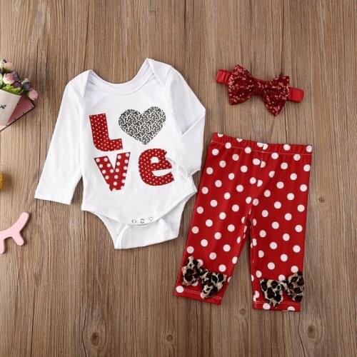 Toddler Kids Baby Girls Valentine clothes Fashion Love print Long Sleeve Top+petal Pant+Headbands boy Valentine Outfits 0-24M