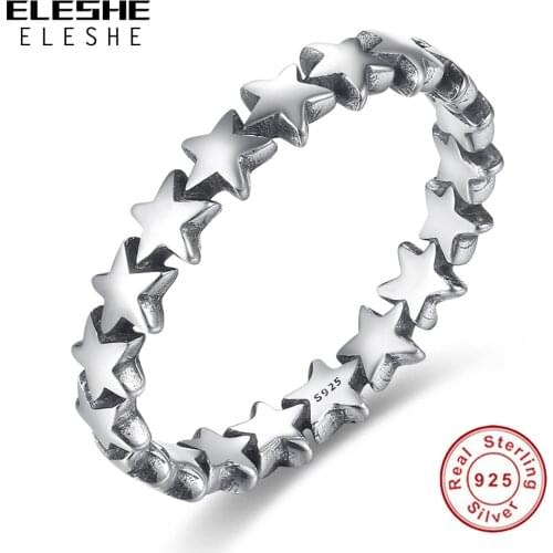 ELESHE Original 100% 925 Sterling Silver Minimalist Star Ring For Women Wedding Rings Party Fine Jewelry Gift