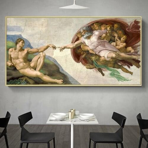 Fresco of Michelangelo Creation of Adam Oil Painting on Canvas Posters and Print Cuadros Wall Art Picture for Living Room Decor