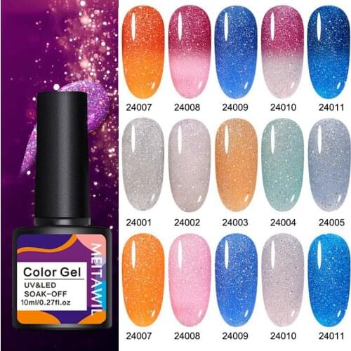 Thermal Nail Polish Gel Soak Off Temperature Color Changing Gel Shiny Sequins Effect Color Change Varnishes Bling Glitter Gel