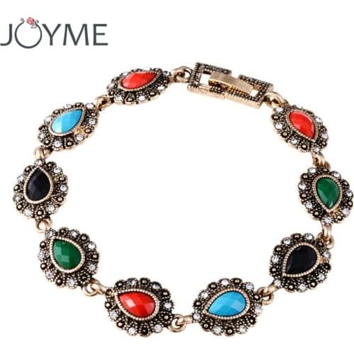 Joyme Tibetan Silver Turkish Ethnic Jewelry Multicolor African Resin Crystal Bracelet Bangles Women Cheap Roman Royal Jewelry