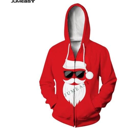 Jumeast Brand Men Women 3D Printed Merry Christmas Santa Claus Long Sleeve Jacket Sport Pullover Fashion Spring Zipper Hoodies