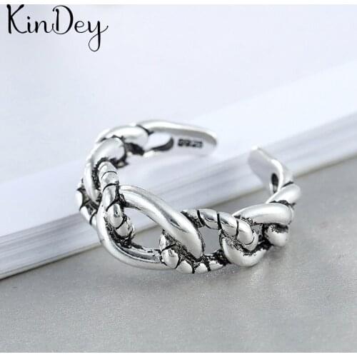 Kindey Bijoux 2020 Simple Style Silver Color Hollow Chains Rings For Women Gifts Large Adjustable Finger Rings