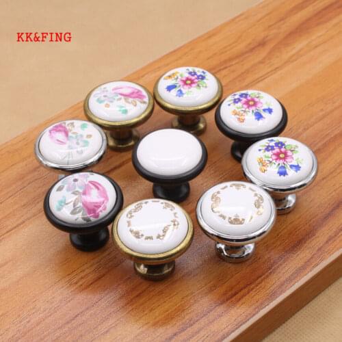 KK&FING 1PCS Vintage Flower Painted Ceramic Knobs Cupboard Door Drawer Kitchen Handles Cabinet Pulls Furniture Hardware