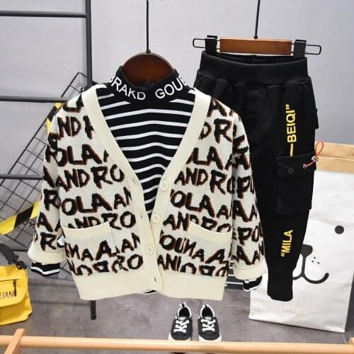 Spring autumn Infant Boy Clothing Set Cotton boys Knit Cardigan + T-shirt + pants 3pcs sets Baby Children clothing