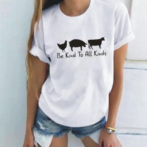 Summer Short Sleeve Casual Tee Shirt Femme Women TShirt Be Kind To All Kinds Animal Printed T Shirt Women Tops Camiseta Mujer