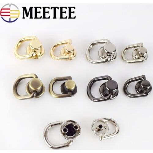 Meetee 5pcs Metal Round D O Ring Stud Side Clip Bag Screw Nail Rivet Strap Connector Hang Buckle DIY Purse Leather Accessories