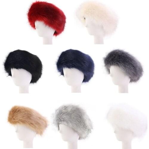 Fashion Fluffy Winter Warm Cap Wide Headband Elastic Outdoor Ski Hats Furry Ear Warmer Soft Warm Earmuff for Women