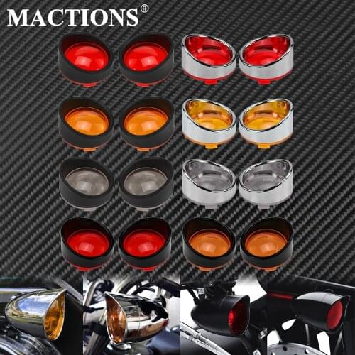 Motorcycle 2pcs Visor-Style Turn Signal Bezels Black Chrome Smoke Amber Red Lens Cover For Harley Sportster XL Softail Touring