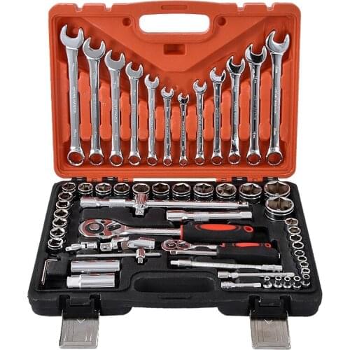 61 pcs /set Socket Wrench Set Spanner Car Ship Machine Repair Service Tools Kit with Heavy Duty Ratchet