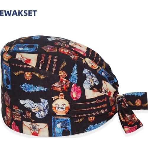 New Cartoon printing cap sweat-absorbent scrubs cap for women nurse scrubs Health service Workers adjustable caps lab hats