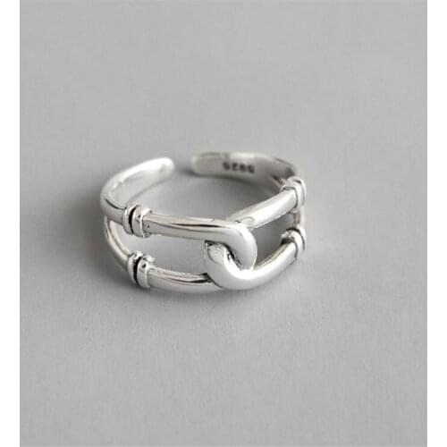 New Personality 925 Sterling Silver Jewelry Not Allergic Woven Oval Retro Creative Geometric Chain Opening Rings SR559