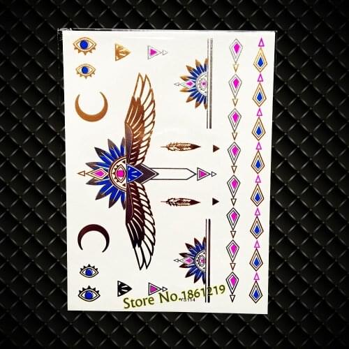 New Gold Blue Diamond Bracelet Temporary Tattoo Sexy Women Body Art Arm Sleeve Tattoo Jewelry Stickers GYS-114 Eye Swords Wings