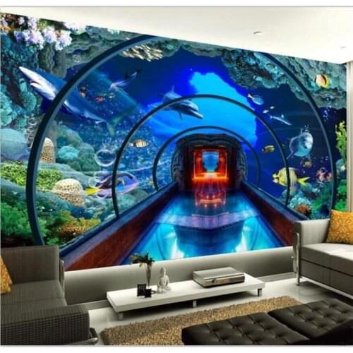 Beibehang Custom wallpaper large upscale underwater world aquarium 3D background wall painting living room decoration wall