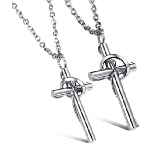 Cyue New Fashion 316L Stainless Steel Couples Necklace The Cross Of Love Pendant Charm For Men Women Jewelry