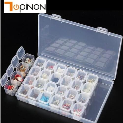28 Slots Plastic Craft Nail Art Rhinestone Storage Box Organizer Containers Jewelry Beads Diamond Painting Box Organizer Holder