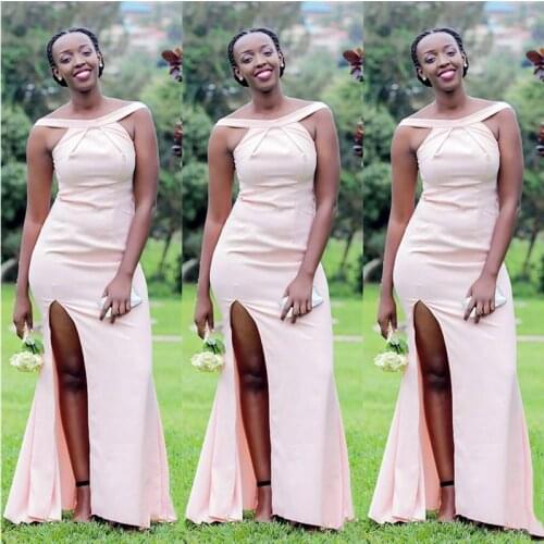 Sexy Halter Mermaid Wedding Guest Dress Long Light Pink Sleeveless Formal Dress for Wedding Party Robe Demoiselle D'honneur