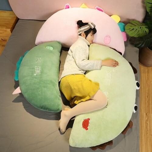 80/95cm Cartoon Animal Semicircle Plush Toys Kawaii Unicorn Dinosaur Lion Crab Pillow Stuffed Soft Bed Cushion Washable Dolls