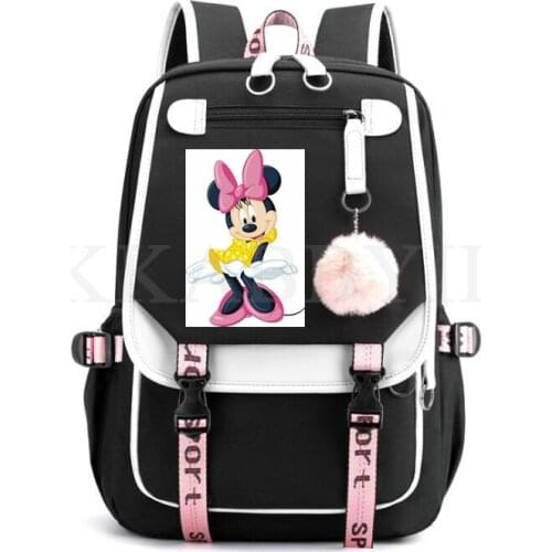 Disney Minnie Mouse Backpack Students School Bags Multifunction USB charging Backpack Laptop Shoulders Bags birthday gift