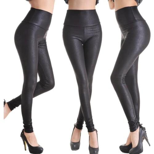 Sexy Women Faux Leather Pants Matt Look Pant High Waist Stretch Black Leather Slim Pants Leggings