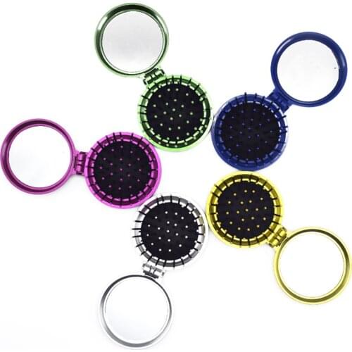 1 Pcs New Girls Portable Mini Folding Comb Airbag Massage Round Travel Hair brush With Mirror Hair comb Make Up Tools