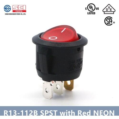 Taiwan SCI R13-112B STSP rocker switch/ON-OFF 3pins with Red Neon/250V 10A 125V 16A /Toy‘s ’power switch