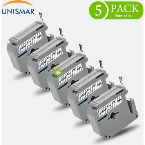Unismar 5PK MK 121 9mm*8m MK121 Black on Clear Printer Ribbon for PT-65 PT-70 PT-80 PT-85 PT-90 PT-M95 PT-100 PT-110 Label Print