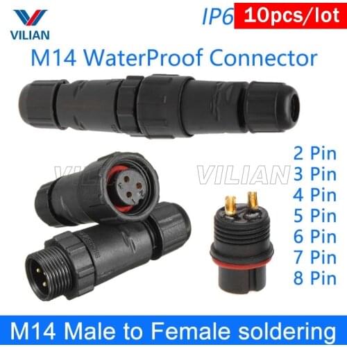M14 waterproof Electrical wire Connector male female plug IP67 led outdoor display socket cable to cable 10 unit
