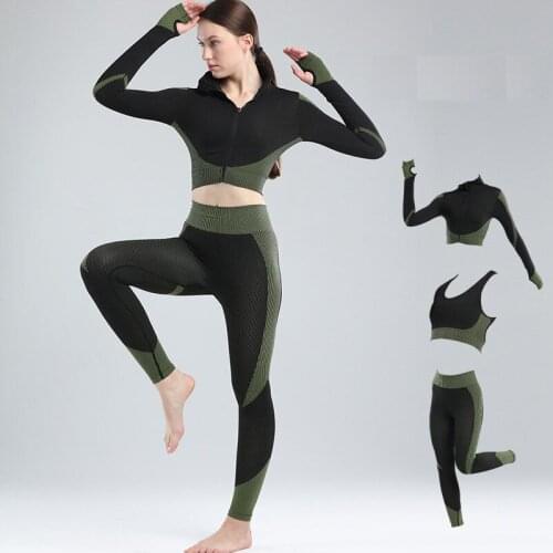 3pcs Women Sport Sets Yoga Suit Women Outdoor Running Gym Suit For Women Long Sleeve Zipper Tops Feminine Leggings Skims Mujer