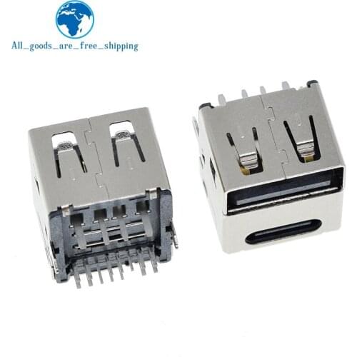 1pcs Type-C Dual USB Jack 90 Degree USB Connector Female 4 Straight Feet Female Socket PD Quick Charger For Car