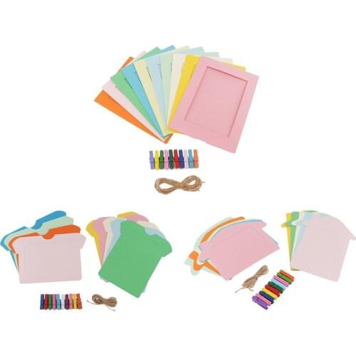 10Pc Paper Photo Frame DIY Wall Picture Hanging Frame Album+Rope+Clips Decor