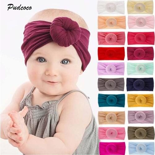 2019 Brand Girls Kids Baby Bow Hairband Headband Cute Solid Stretch Turban Knot Head Wrap Accessories 21 Colors 16x9CM 0-6Years