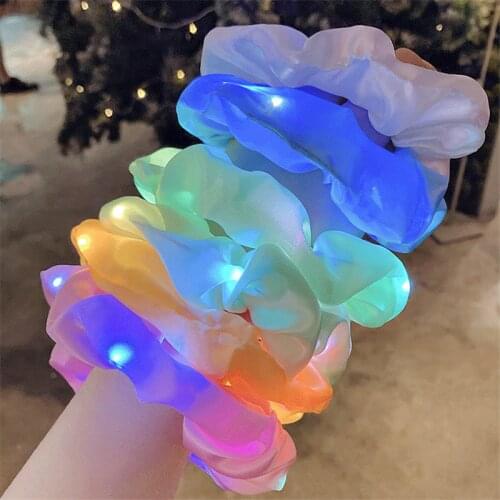 2PcsNew Arrival Female LED Luminous Scrunchies Hairband Ponytail Holder Headwear Elastic Hair Bands Solid Color Hair Accessories