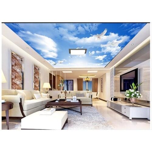 3d wallpaper Custom 3d ceiling murals wallpaper Blue sky and white sky pigeon ceiling Zenith mural roof background wall decor