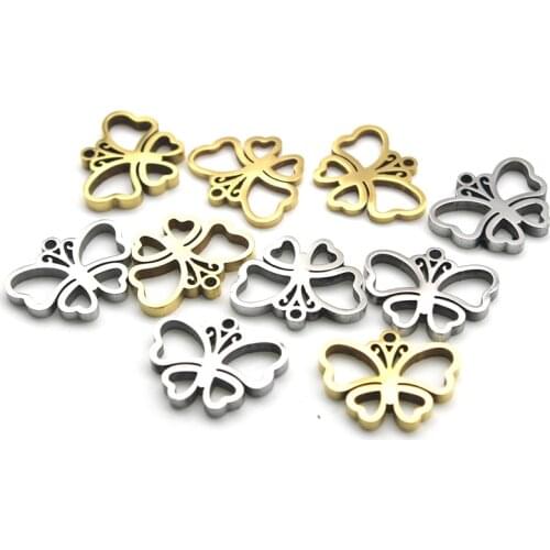 5pcs/lot 16x13mm Stainless Steel Metal Gold Butterfly Charms Pendant for DIY Earring Bracelet Findings Crafts Jewelry Making
