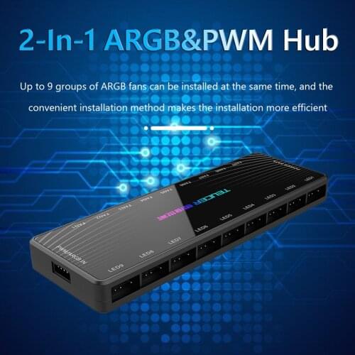 5V 3 Pin ARGB Cooling Fan 4Pin PWM HUB 1 to 9 Multi Way Splitter for PC Case Controller Adapter Powered By SATA
