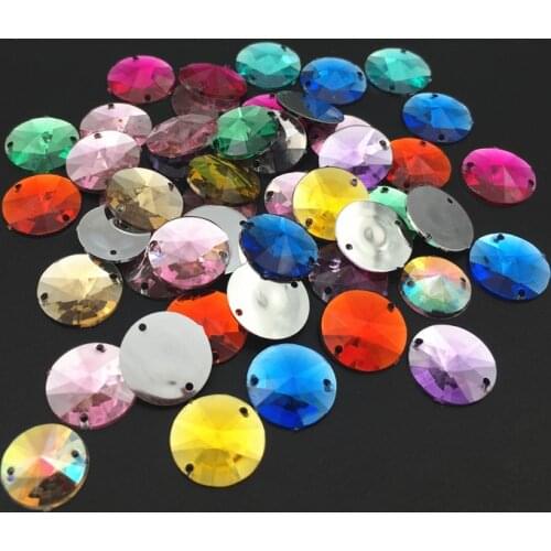 All Colors 14mm Round Rivoli Flat Back Sew On Rhinestone 2 Holes Acrylic Sewing Beads For Clothing and Wedding Dress