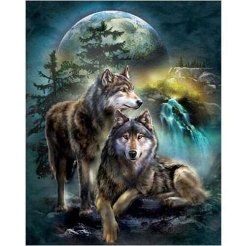 5D DIY Diamond Painting Full Square/Round Animal Diamond Embroidery Rhinestones Pictures Diamond Mosaic Moon Wolf