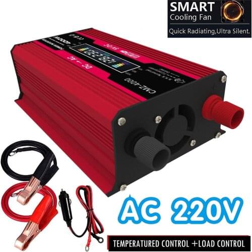 Car Power Inverter 4000W DC12V to AC220V LCD display Home/outing Emergency Power Red colour