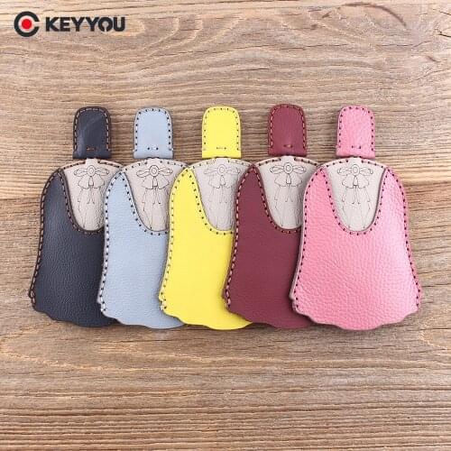 KEYYOU Genuine Leather Handmake Keychain Car Key Case Cover For Woman Cute Clothes Colorful Car Key Bag Key Holder Key Wallets