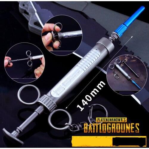 New Arrive PUBG Playerunknowns Battlegrounds Logo Adrenaline syringe Keychain Pendant Cosplay Accessories for gift collection
