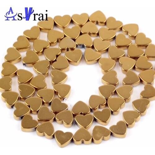 Natural Gold Heart Shape Hematite Stone Beads For Jewelry Making 6mm 8mm Love Charms Beads Diy Women Bracelets Accessories 15"