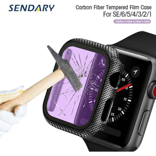 Watch Cover Case with Tempered Glass Film PC Case for Apple Watch SE 6/5/4/3/2/1 38MM 40MM Carbon Fiber Hard Case 42MM 44MM