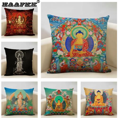 Chinese Thailand Style Cushion Cover Buddha Art Vintage Throw Pillow Covers Buddhism Interior Car Decorative Waist Pillows