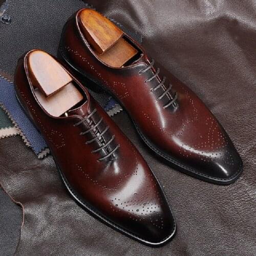 Spring Autumn Full Grain Leather Men Business Leather Shoes Handmade Lace-Up British Male Formal Brogue Dress Suit Shoe 20200705