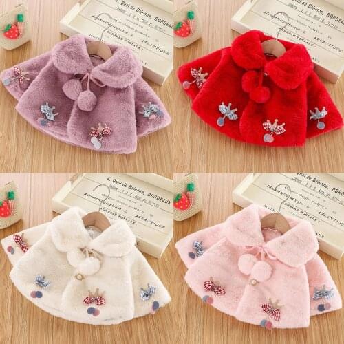Plush padded childrens cloak Toddler Baby Girls Winter Cartoon Faux-Fur Cape Windproof Coat Warm Cloak Princess dress cloak M5