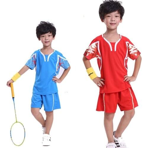 Children CHINA Dragon badminton sets , Boys badminton wear set , Dry-Cool Kids Tennis clothes, Girls Table Tennis Shirt + Shorts