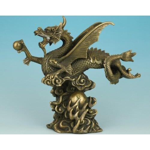 Ancient Chinese Brass Collection Handmade Carved Buddha Devil Dragon Statue