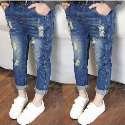 Girls jeans kids ripped solid color jeans loose straight-leg pants autumn trousers baby childrens pants baby clothing